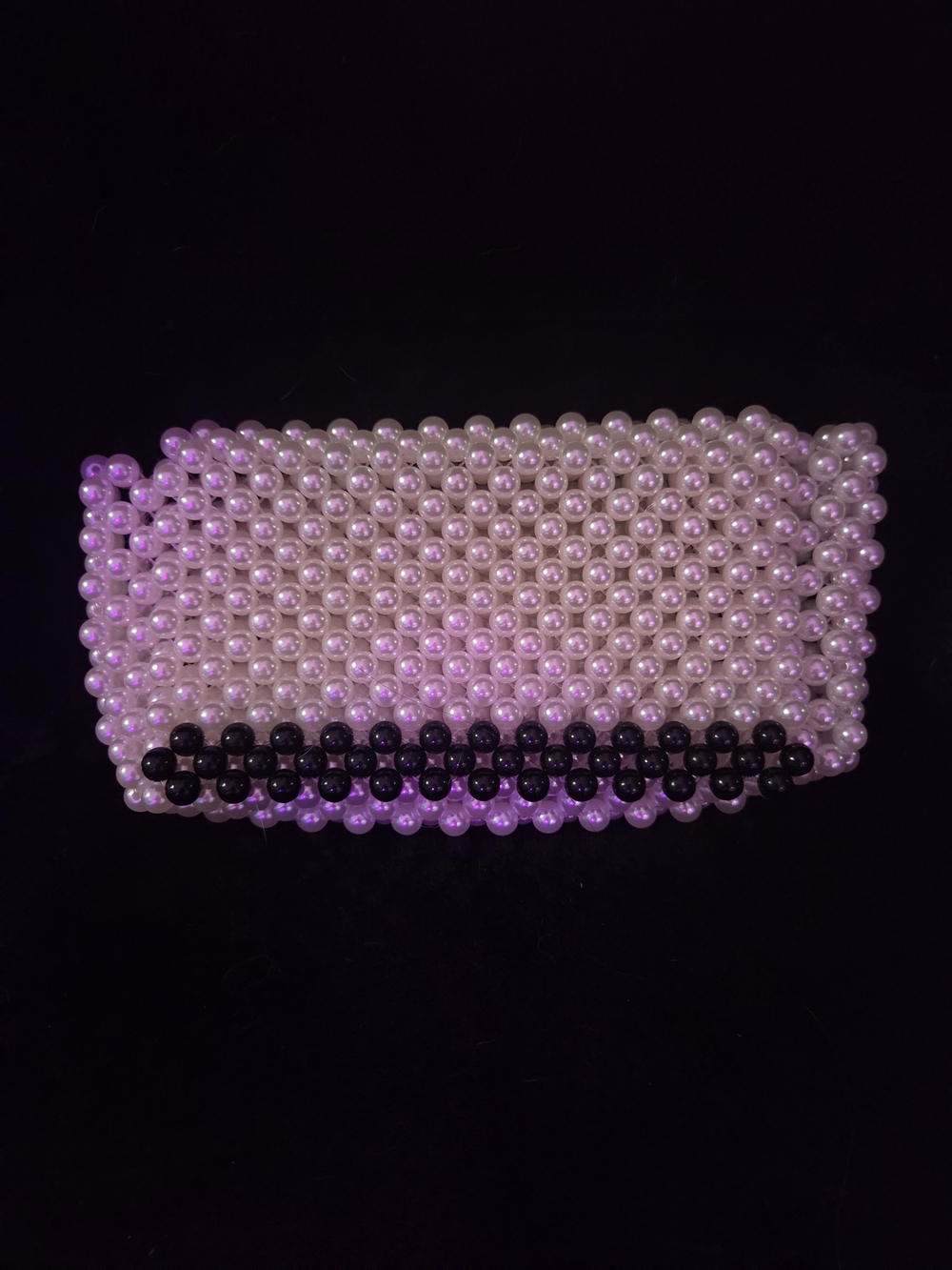 Pearl Beaded Clutch in Light Pink with Black Accent